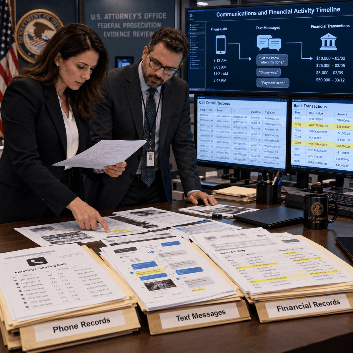 Phone records, text messages, bank transactions, payment histories, location data, and other electronic records can help prosecutors piece together months or even years of someone’s activities.